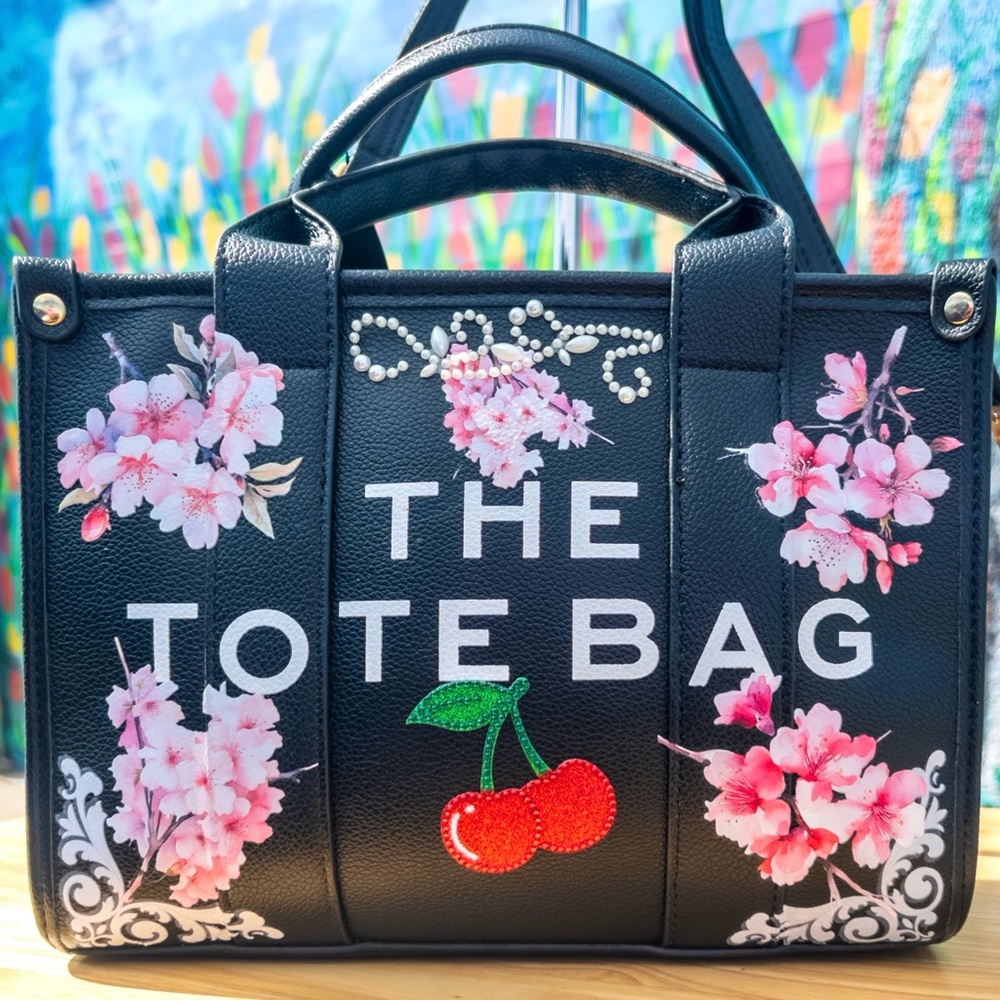 The Tote Bag ‘BLACK CHERRY’ | Handmade with Custom Embroidery and Gemstones